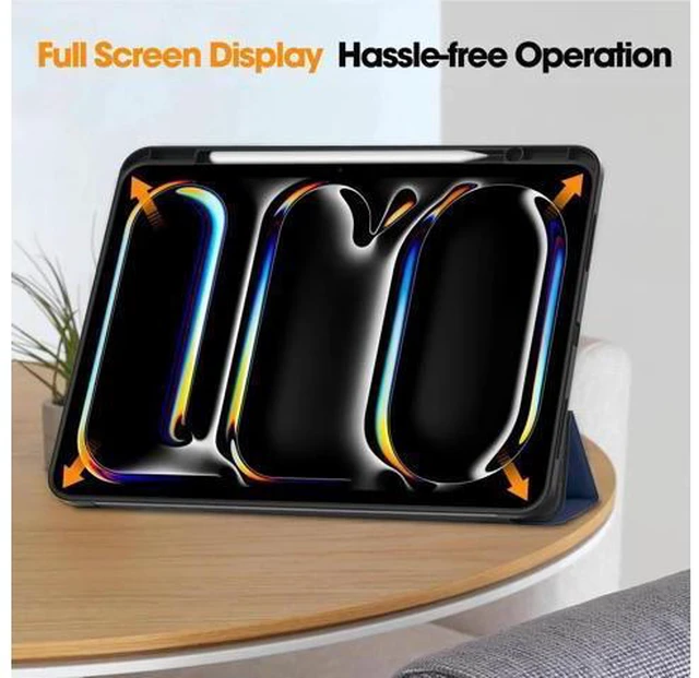 Alt view image 4 of 6 - Case for iPad Pro 13 Inch M4 2024 A2925 A2926 A3007, Slim Smart Stand Cover Protective Cover with Pencil Holder, Stand, Universal Stylus Pen,Support Apple Pencil Charging + Auto Wake/Sleep Blue