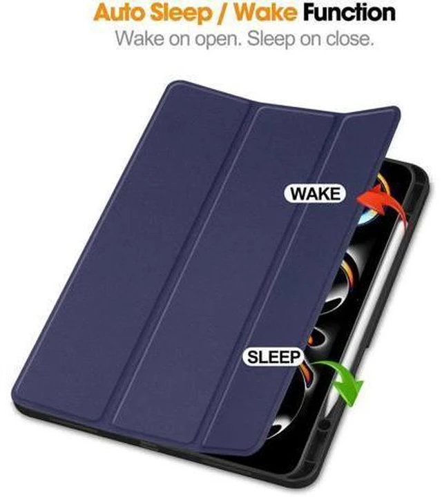 Alt view image 5 of 6 - Case for iPad Pro 13 Inch M4 2024 A2925 A2926 A3007, Slim Smart Stand Cover Protective Cover with Pencil Holder, Stand, Universal Stylus Pen,Support Apple Pencil Charging + Auto Wake/Sleep Blue