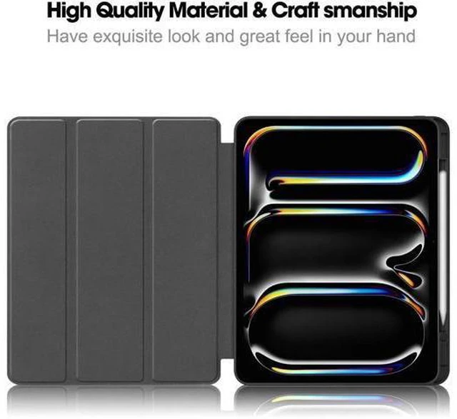 Alt view image 6 of 6 - Case for iPad Pro 13 Inch M4 2024 A2925 A2926 A3007, Slim Smart Stand Cover Protective Cover with Pencil Holder, Stand, Universal Stylus Pen,Support Apple Pencil Charging + Auto Wake/Sleep Blue