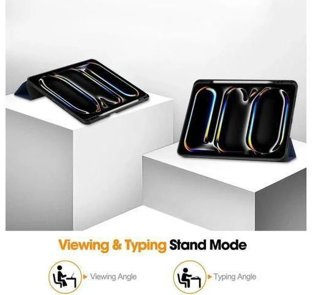 Alt view image 3 of 6 - Case for iPad Pro 13 Inch M4 2024 A2925 A2926 A3007, Slim Smart Stand Cover Protective Cover with Pencil Holder, Stand, Universal Stylus Pen,Support Apple Pencil Charging + Auto Wake/Sleep Blue