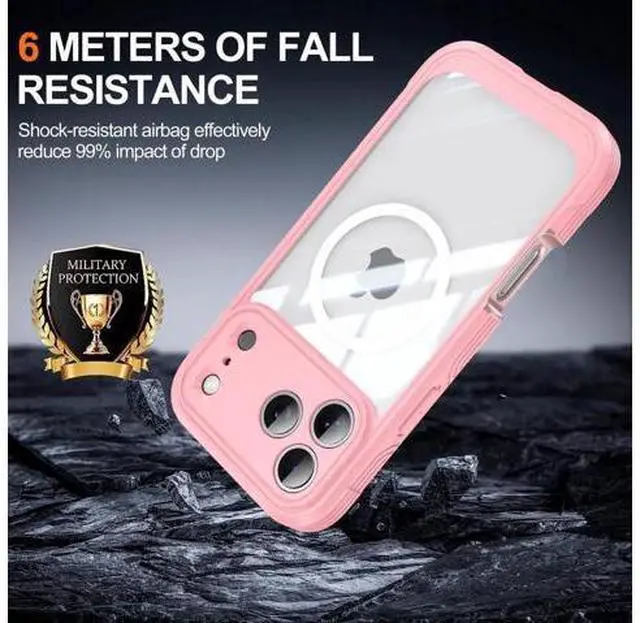 Alt view image 3 of 5 - Magnetic Case for iPhone 17 Pro Max with Built-in Screen Protector, Shockproof Phone Cover with Camera Protector, Compatible with MagSafe, Full Body Phone Case Pink