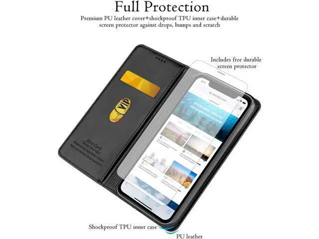 Alt view image 3 of 7 - iPhone XR Wallet Case Premium Leather iPhone XR Cases Folio Flip Case with Kickstand Card Holder Slots Screen Protector Shockproof Protective Cover for Apple iPhone XR 6.1 inch