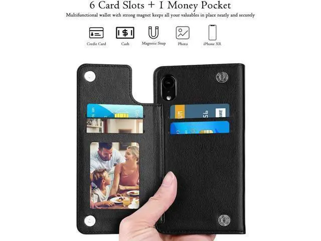 Alt view image 7 of 7 - iPhone XR Wallet Case Premium Leather iPhone XR Cases Folio Flip Case with Kickstand Card Holder Slots Screen Protector Shockproof Protective Cover for Apple iPhone XR 6.1 inch