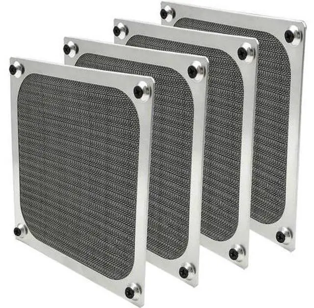 Main image of 120mm Computer Fan Filter Grills with Screws, Ultra Fine Aluminum Mesh - 4 Pack Silver