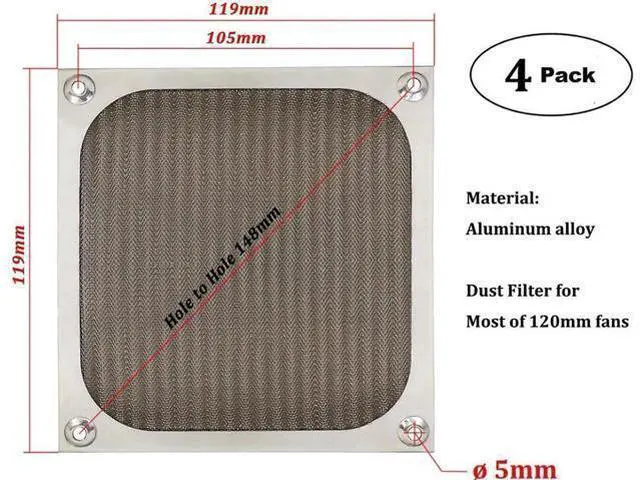 Alt view image 6 of 7 - 120mm Computer Fan Filter Grills with Screws, Ultra Fine Aluminum Mesh - 4 Pack Silver