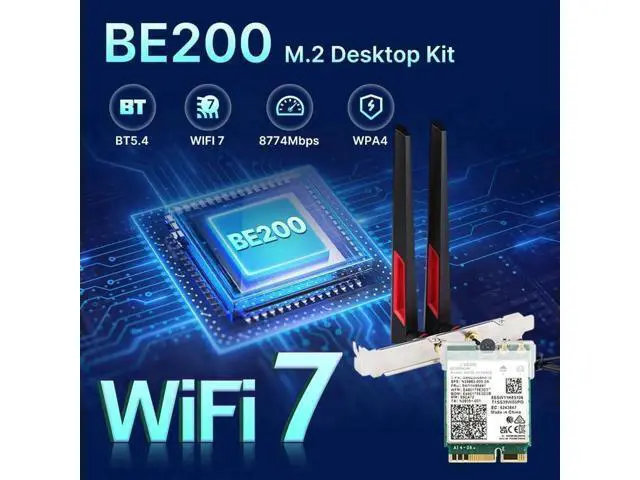 Alt view image 6 of 7 - Wireless Adapter WiFi 7 Network Card, BT5.4 BE200NGW 7th WiFi Adapter, M.2 Mini Desktop kit WiFi 7 Adapter 802.11BE Tri-Band 8774Mbps WiFi not Support AMD Motherboards for Win 10/11 10Dbi