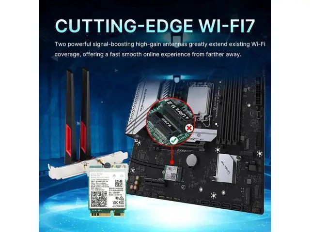 Alt view image 7 of 7 - Wireless Adapter WiFi 7 Network Card, BT5.4 BE200NGW 7th WiFi Adapter, M.2 Mini Desktop kit WiFi 7 Adapter 802.11BE Tri-Band 8774Mbps WiFi not Support AMD Motherboards for Win 10/11 10Dbi