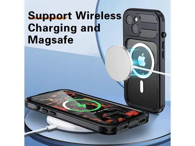 Alt view image 2 of 7 - For iPhone 14 Waterproof Case, Compatible with Magsafe, Heavy Duty Magnetic Protective Cover Phone Case with Built in Screen Protector for iPhone 14 6.1 inch 2022