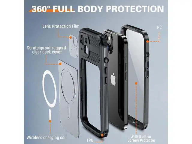 Alt view image 4 of 7 - For iPhone 14 Waterproof Case, Compatible with Magsafe, Heavy Duty Magnetic Protective Cover Phone Case with Built in Screen Protector for iPhone 14 6.1 inch 2022