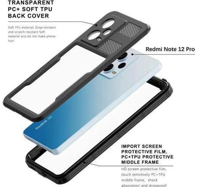 Alt view image 4 of 7 - Waterproof Case for Xiaomi Redmi Note 12 Pro 5G/POCO X5 Pro 5G, IP68 Waterproof 360 Degree Full Body Protection Protective Case Shockproof Heavy Duty Cover with Built-in Screen Protector