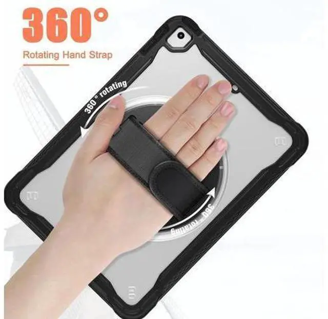 Alt view image 2 of 7 - Case For iPad 6th 5th Generation, iPad 9.7 Inch 2018 2017, iPad Air 2, iPad Pro 9.7 Shcokproof Cover with Transparent Back, Pencil Holder, Rotating Stand, Hand/Shoulder Strap, Stylus Pen