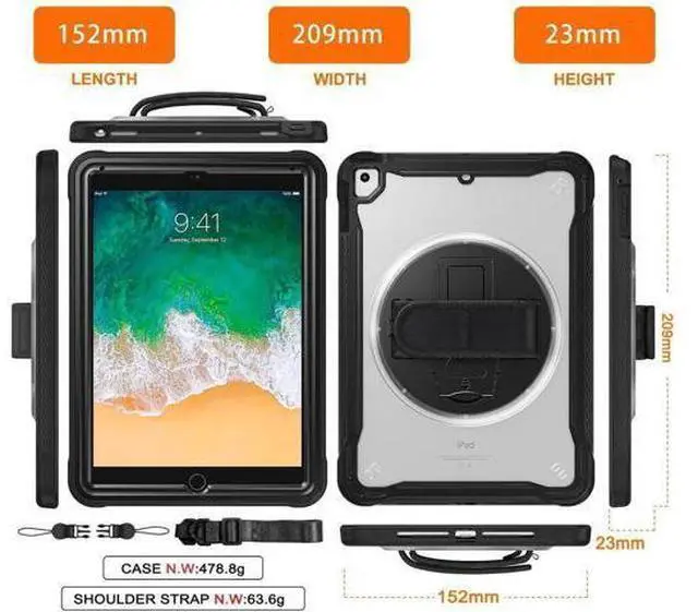 Alt view image 6 of 7 - Case For iPad 6th 5th Generation, iPad 9.7 Inch 2018 2017, iPad Air 2, iPad Pro 9.7 Shcokproof Cover with Transparent Back, Pencil Holder, Rotating Stand, Hand/Shoulder Strap, Stylus Pen