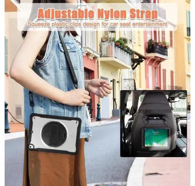 Alt view image 7 of 7 - Case For iPad 6th 5th Generation, iPad 9.7 Inch 2018 2017, iPad Air 2, iPad Pro 9.7 Shcokproof Cover with Transparent Back, Pencil Holder, Rotating Stand, Hand/Shoulder Strap, Stylus Pen