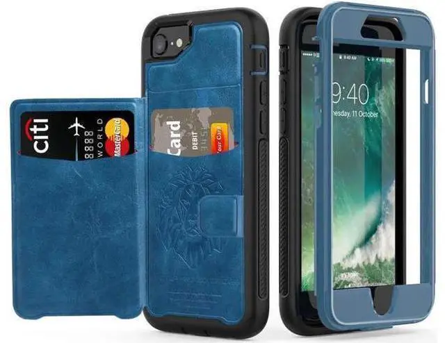Main image of iPhone 6 7 8 Case Werleo Full-Body Heavy Duty Protection Case with a Dual Layer Wallet designlot & Kickstand for iPhone 6 7 8 4.7 Inch PC TPU and PU Leather 3 Layer Hybrid Blue