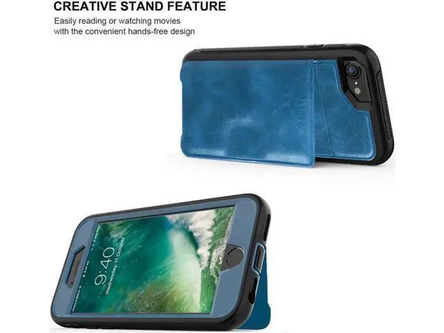 Alt view image 2 of 7 - iPhone 6 7 8 Case Werleo Full-Body Heavy Duty Protection Case with a Dual Layer Wallet designlot & Kickstand for iPhone 6 7 8 4.7 Inch PC TPU and PU Leather 3 Layer Hybrid Blue