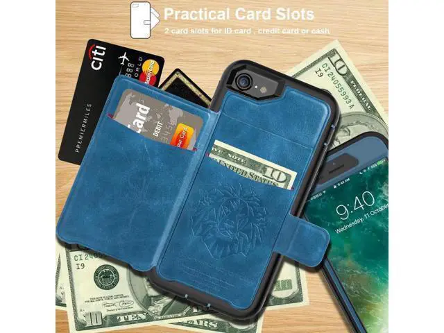 Alt view image 4 of 7 - iPhone 6 7 8 Case Werleo Full-Body Heavy Duty Protection Case with a Dual Layer Wallet designlot & Kickstand for iPhone 6 7 8 4.7 Inch PC TPU and PU Leather 3 Layer Hybrid Blue