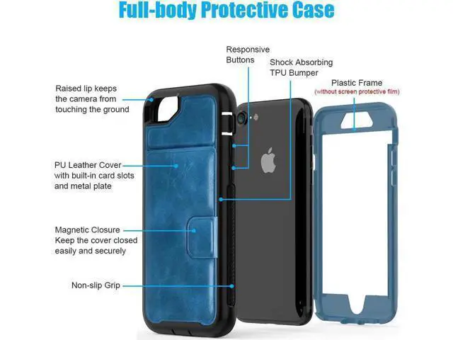 Alt view image 5 of 7 - iPhone 6 7 8 Case Werleo Full-Body Heavy Duty Protection Case with a Dual Layer Wallet designlot & Kickstand for iPhone 6 7 8 4.7 Inch PC TPU and PU Leather 3 Layer Hybrid Blue