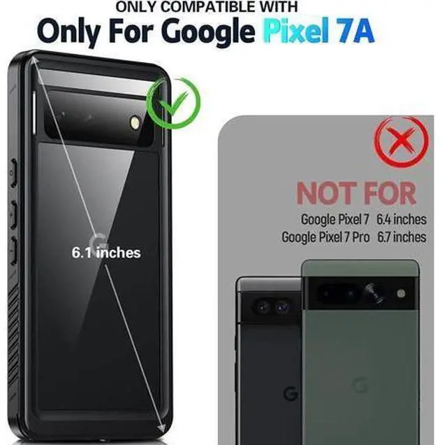 Alt view image 7 of 7 - for Google Pixel 7A 5G Case, IP68 Waterproof with Built-in Screen Protector, Full Body Sealed Heavy Duty Shockproof Dustproof Snowproof Clear Case for Pixel 7A 6.1 inch - Black