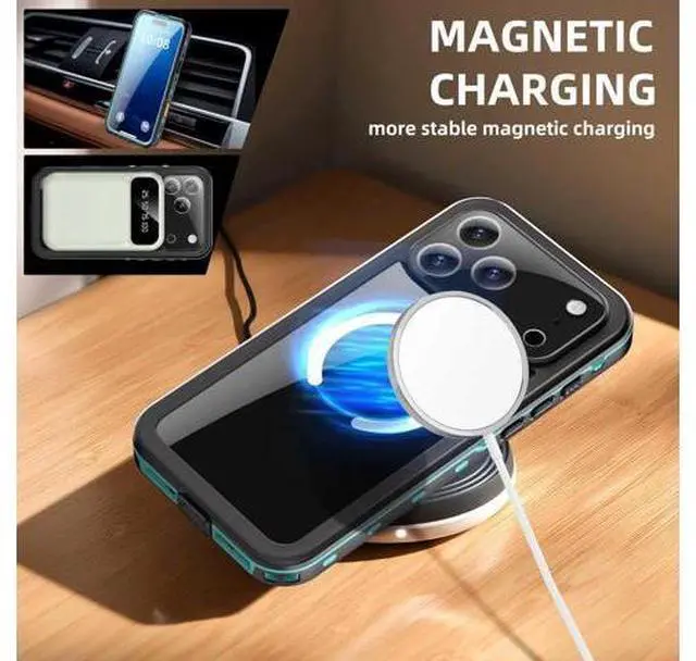 Alt view image 5 of 7 - for iPhone 17 Pro Max Waterproof Case Compatible with MagSafe, Magnetic Waterproof Full Body IP68 Underwater Case Built-in Screen Protector Military Grade Shockproof Cover with Lanyard Blue
