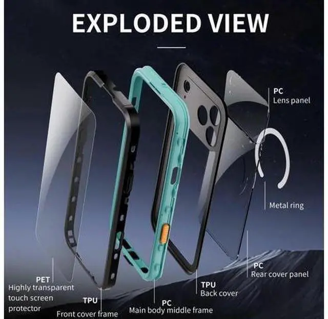 Alt view image 6 of 7 - for iPhone 17 Pro Max Waterproof Case Compatible with MagSafe, Magnetic Waterproof Full Body IP68 Underwater Case Built-in Screen Protector Military Grade Shockproof Cover with Lanyard Blue