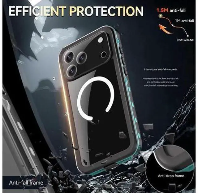Alt view image 7 of 7 - for iPhone 17 Pro Max Waterproof Case Compatible with MagSafe, Magnetic Waterproof Full Body IP68 Underwater Case Built-in Screen Protector Military Grade Shockproof Cover with Lanyard Blue