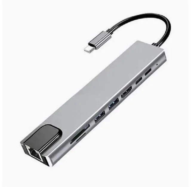 Main image of Type-C8 with 1 to 4K HDMI+RJ45 100 Mbit /TF/SD+PD65W+USB 3.0 multi-function docking station