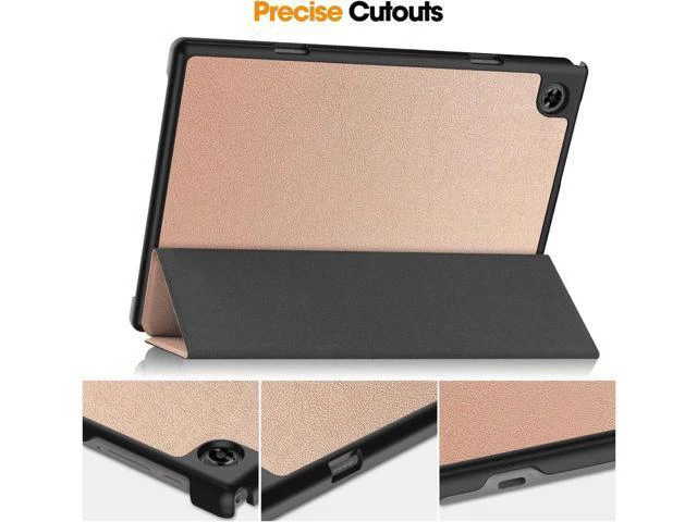 Alt view image 3 of 7 - Case for Teclast M40 / M40 Pro / P20S / P20HD, Tri fold Slim Lightweight Hard Shell Smart Protective Cover with Multi-Angle Stand, Universal Stylus Pen Rose Gold