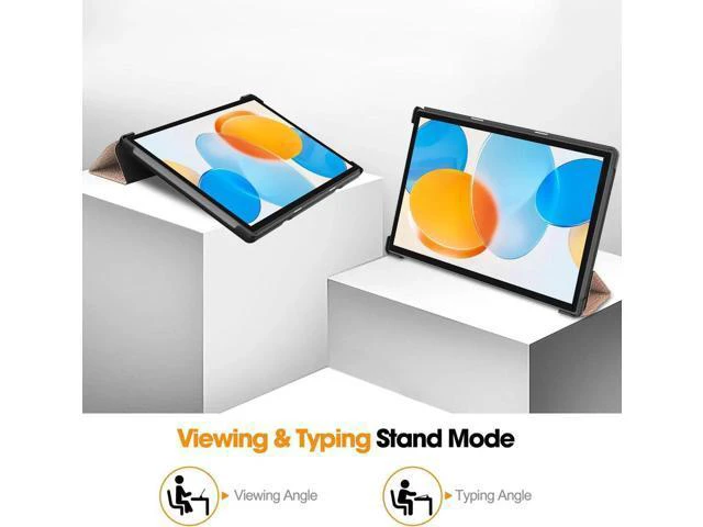 Alt view image 6 of 7 - Case for Teclast M40 / M40 Pro / P20S / P20HD, Tri fold Slim Lightweight Hard Shell Smart Protective Cover with Multi-Angle Stand, Universal Stylus Pen Rose Gold