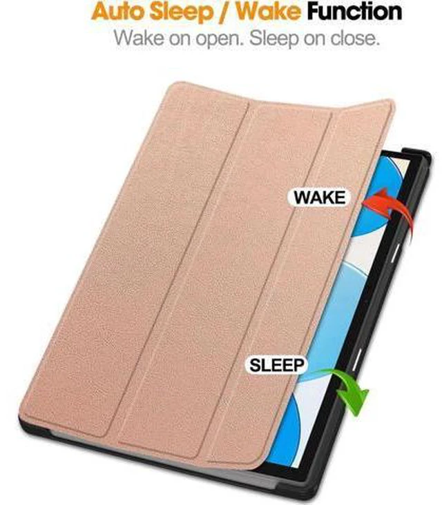 Alt view image 4 of 7 - Case for Teclast M40 / M40 Pro / P20S / P20HD, Tri fold Slim Lightweight Hard Shell Smart Protective Cover with Multi-Angle Stand, Universal Stylus Pen Rose Gold