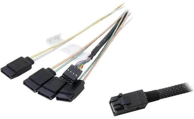 Alt view image 2 of 4 - Aomoproing 50cm Internal Cable SFF8643 to x4 SATA HDD (mini SAS HD to SATA data port)