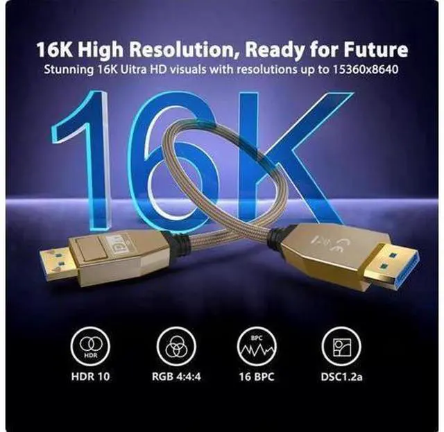 Alt view image 3 of 5 - Zeskit Vesa certified DP 80Gbps 2.1 DisplayPort 16K8K Ultra HD Silver plated wire