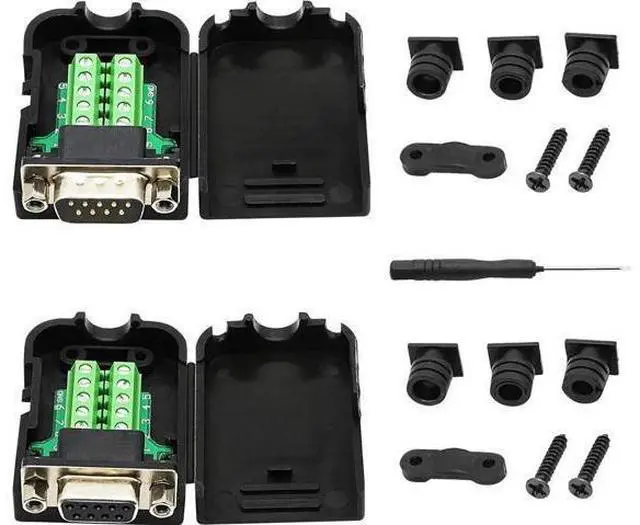Main image of Aomoproing DB9 Connector Adapter RS232 Serial Port D-SUB Adapter Plate Breakout Board Solder-Free (1-Pair Male+Female with Screwdriver, Black Rubber Core)
