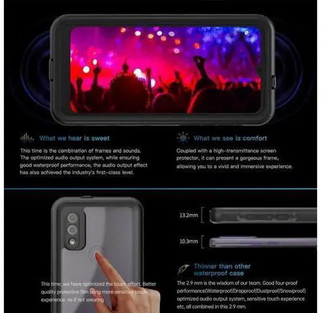 Alt view image 7 of 7 - For Motorola Moto G Pure 2021 Case Waterproof, Built in Screen Protector Full Body Heavy Duty Protective Cover Shockproof IP68 Underwater Case for Moto G Pure 2021 6.5 inch