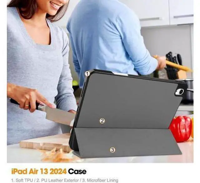 Alt view image 2 of 7 - Case for iPad Air 13 Inch M3 2025 / M2 2024, Slim Smart Stand Cover Protective Cover with Pencil Holder, Stand, Universal Stylus Pen,Support Pencil Charging + Auto Wake/Sleep Grey