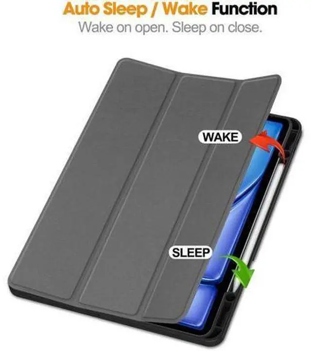 Alt view image 3 of 7 - Case for iPad Air 13 Inch M3 2025 / M2 2024, Slim Smart Stand Cover Protective Cover with Pencil Holder, Stand, Universal Stylus Pen,Support Pencil Charging + Auto Wake/Sleep Grey