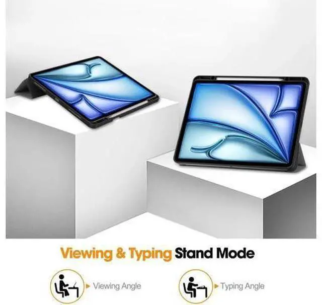 Alt view image 6 of 7 - Case for iPad Air 13 Inch M3 2025 / M2 2024, Slim Smart Stand Cover Protective Cover with Pencil Holder, Stand, Universal Stylus Pen,Support Pencil Charging + Auto Wake/Sleep Grey