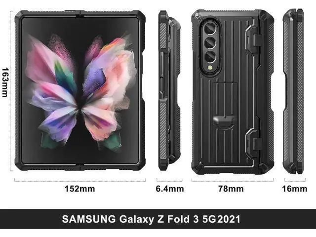 Alt view image 2 of 7 - Case for Samsung Galaxy Z Fold 3 5G 2021, Military-Grade Full-Body Shockproof Rugged Bumper Case Cover with Built-in Screen Protector & Kickstand & S Pen Slot