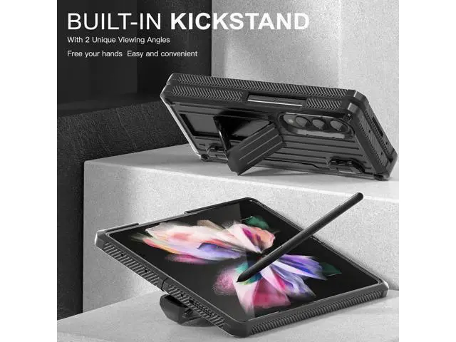 Alt view image 5 of 7 - Case for Samsung Galaxy Z Fold 3 5G 2021, Military-Grade Full-Body Shockproof Rugged Bumper Case Cover with Built-in Screen Protector & Kickstand & S Pen Slot