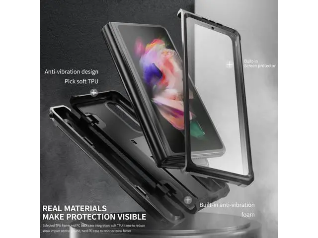 Alt view image 4 of 7 - Case for Samsung Galaxy Z Fold 3 5G 2021, Military-Grade Full-Body Shockproof Rugged Bumper Case Cover with Built-in Screen Protector & Kickstand & S Pen Slot