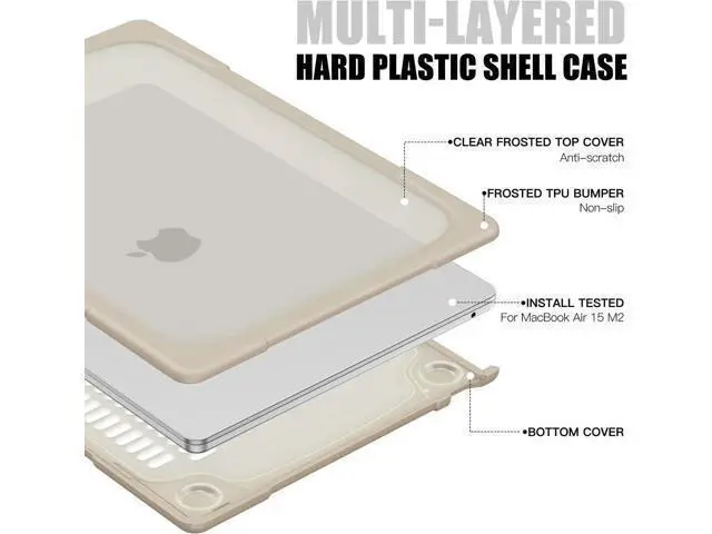 Alt view image 4 of 7 - Compatible with MacBook Air 15 inch Case 2023 Release A2941 M2 Chip with Liquid Retina Display Touch ID, Heavy Duty Rugged Hard Shell Shockproof Cover with Keyboard Skin, Type C Adapter Khaki