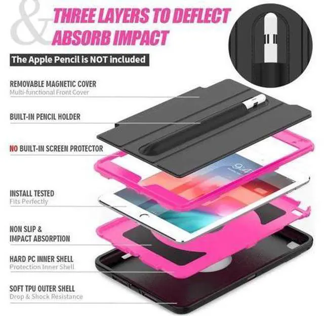 Alt view image 5 of 6 - iPad Mini 5 Case iPad Mini 4 Case Smart Case Protective Cover Auto Sleep Wake with Stylus Holder Three Layer Drop Protection Heavy Duty Stand Case for iPad Mini 5th / 4th Gen