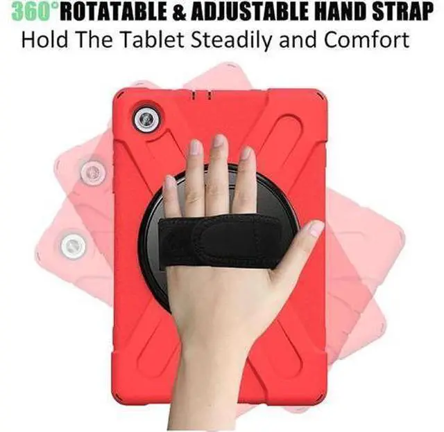 Alt view image 2 of 7 - Shoockproof Case for Lenovo Tab M10 HD (2nd Gen) 2020 10.1 Inch Rugged Case with Strap Kickstand Shoulder Belt for TB-X306F / TB-X306X Red