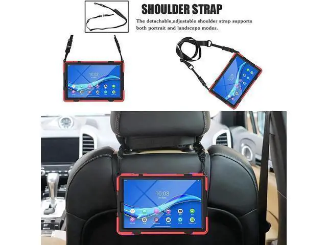 Alt view image 3 of 7 - Shoockproof Case for Lenovo Tab M10 HD (2nd Gen) 2020 10.1 Inch Rugged Case with Strap Kickstand Shoulder Belt for TB-X306F / TB-X306X Red