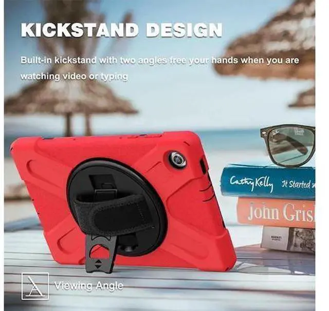 Alt view image 4 of 7 - Shoockproof Case for Lenovo Tab M10 HD (2nd Gen) 2020 10.1 Inch Rugged Case with Strap Kickstand Shoulder Belt for TB-X306F / TB-X306X Red
