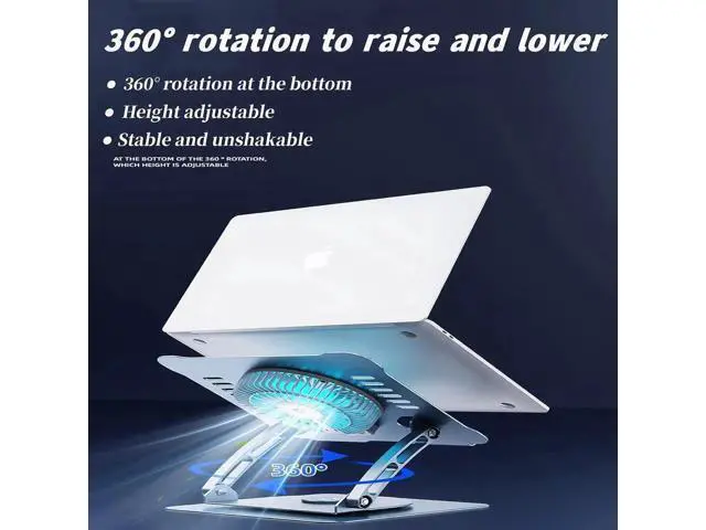 Alt view image 3 of 7 - Laptop Stand with Cooling Fan Portable Aluminum Laptop Holder with 360° Rotating Base Adjustable Ergonomic Laptop Stand Foldable Computer Stand Anti-Slip Laptop Riser For 10-17 inch Laptop Tablet