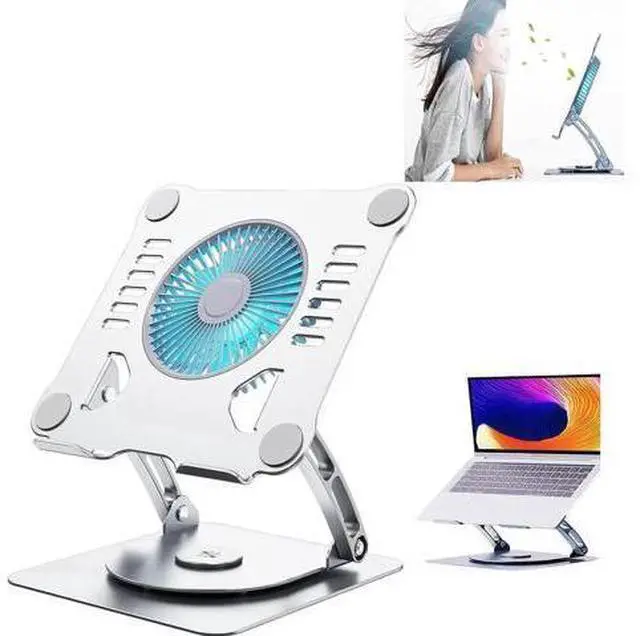 Main image of Laptop Stand with Cooling Fan Portable Aluminum Laptop Holder with 360° Rotating Base Adjustable Ergonomic Laptop Stand Foldable Computer Stand Anti-Slip Laptop Riser For 10-17 inch Laptop Tablet
