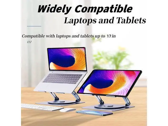 Alt view image 4 of 7 - Laptop Stand with Cooling Fan Portable Aluminum Laptop Holder with 360° Rotating Base Adjustable Ergonomic Laptop Stand Foldable Computer Stand Anti-Slip Laptop Riser For 10-17 inch Laptop Tablet