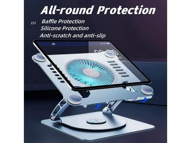 Alt view image 5 of 7 - Laptop Stand with Cooling Fan Portable Aluminum Laptop Holder with 360° Rotating Base Adjustable Ergonomic Laptop Stand Foldable Computer Stand Anti-Slip Laptop Riser For 10-17 inch Laptop Tablet