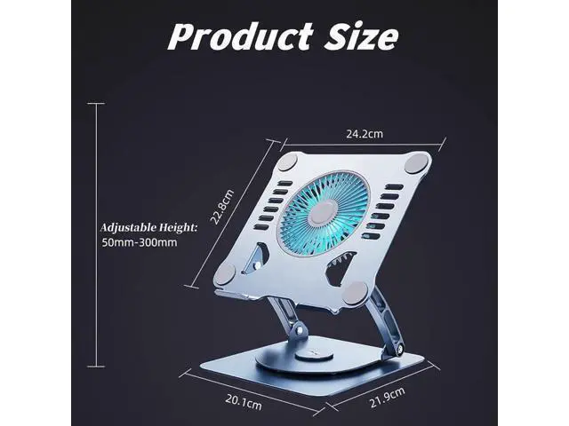 Alt view image 7 of 7 - Laptop Stand with Cooling Fan Portable Aluminum Laptop Holder with 360° Rotating Base Adjustable Ergonomic Laptop Stand Foldable Computer Stand Anti-Slip Laptop Riser For 10-17 inch Laptop Tablet