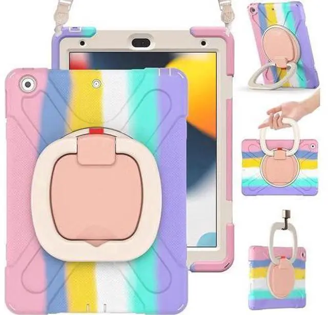Main image of iPad 8th 7th Generation Case, iPad 10.2 inch Case 2020 2019, Heavy Duty Rugged Kids Cover with Rotating Stand/Pencil Holder/Carrying Strap Pink